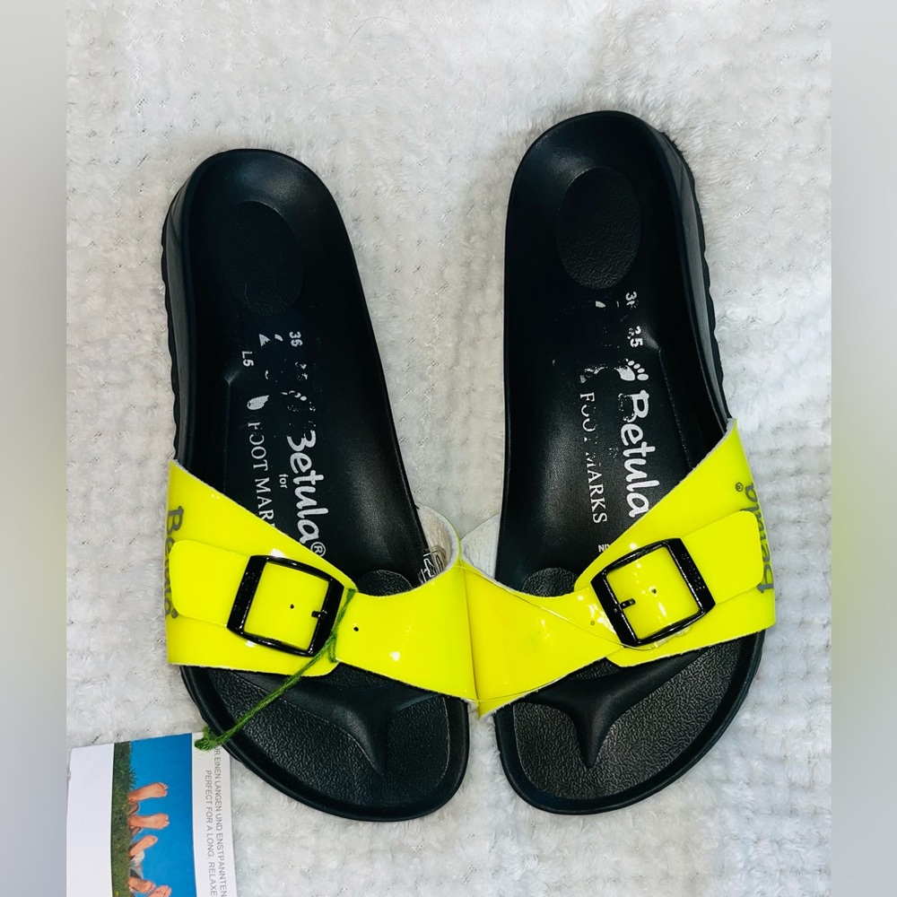 Birkenstock BETULA Neon Yellow Slides sz 5.5-6 NWT